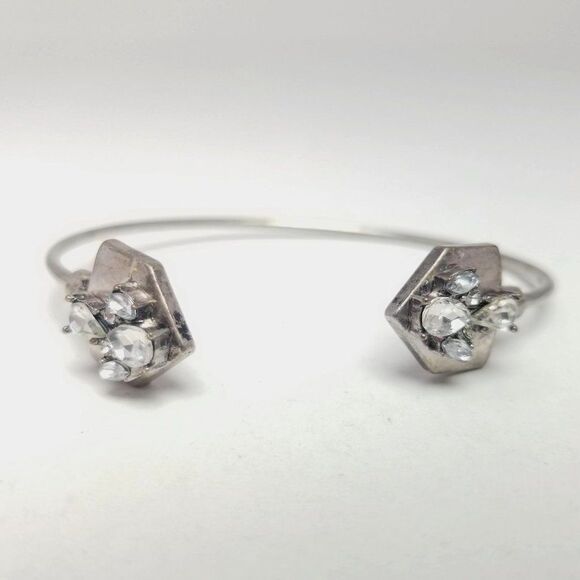 Vintage Rhinestone Cuff Bracelet, Silver Tone Bangle, Stacking, Estate - Picture 1 of 4